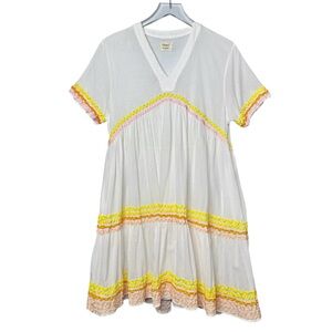 9 Seed St. Tropez Ric Rac White Gauze Boho Tiered Resort Mini Dress Sz SP
